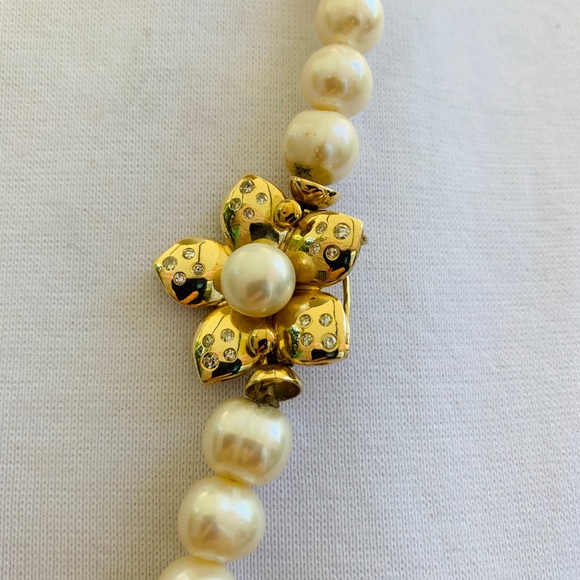 Vintage real pearl set long necklace bracelet earrings with real diamonds & gold - Picture 5 of 16